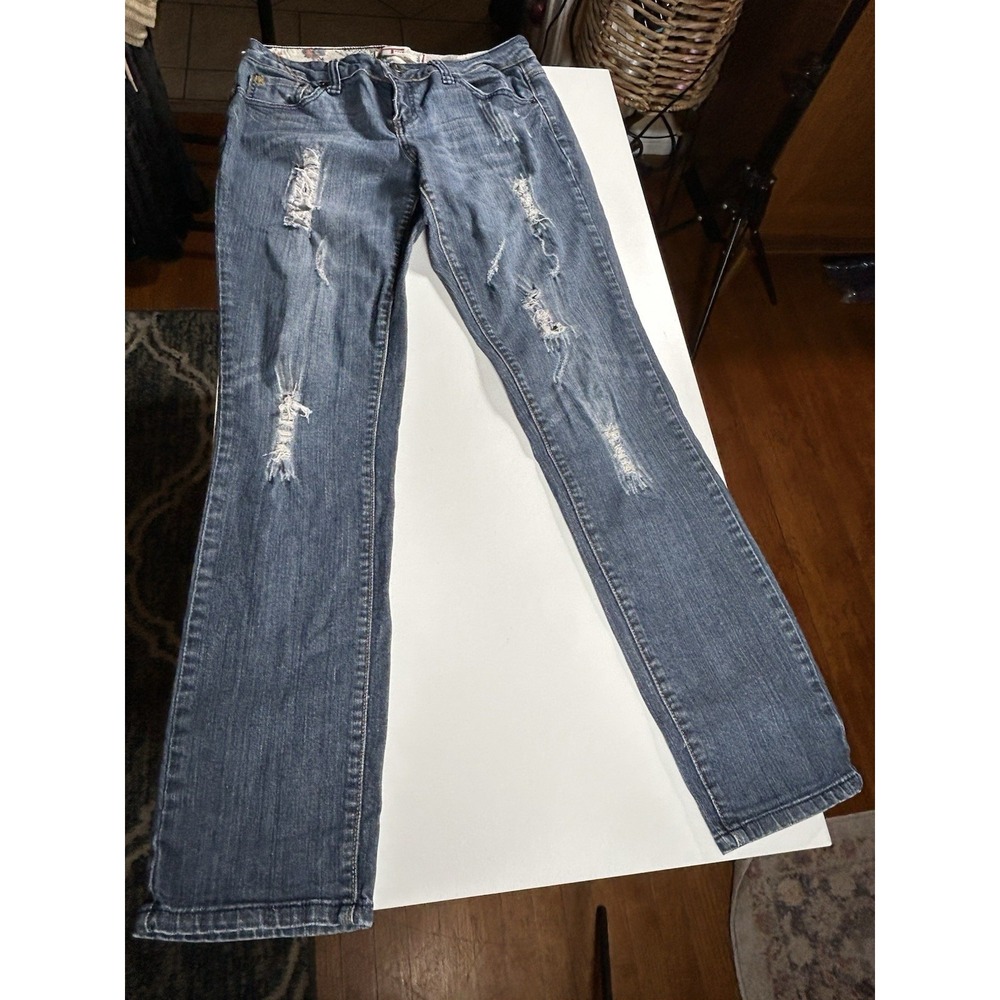 T‎ Five Womens Denim Blue Distressed Skinny Stretch Jeans Size 11